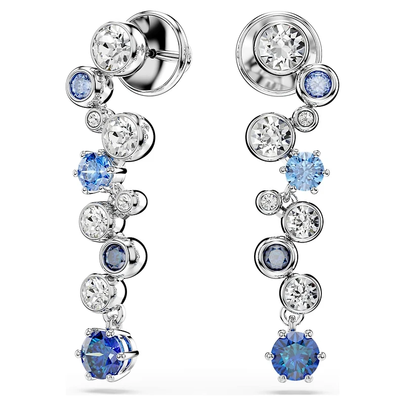 Constella drop earrings, Mixed cuts, Blue, Rhodium plated by SWAROVSKI