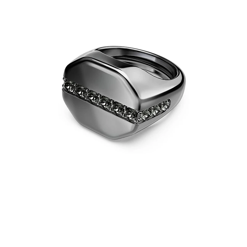 Dextera ring, Octagon shape, Round cut, Black, Ruthenium plated by SWAROVSKI