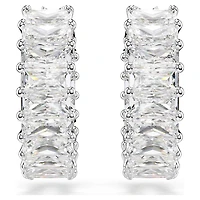 Matrix hoop earrings, Baguette cut, White, Rhodium plated by SWAROVSKI