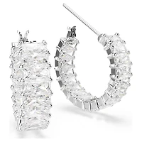 Matrix hoop earrings, Baguette cut, White, Rhodium plated by SWAROVSKI