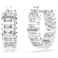 Matrix hoop earrings, Baguette cut, White, Rhodium plated by SWAROVSKI