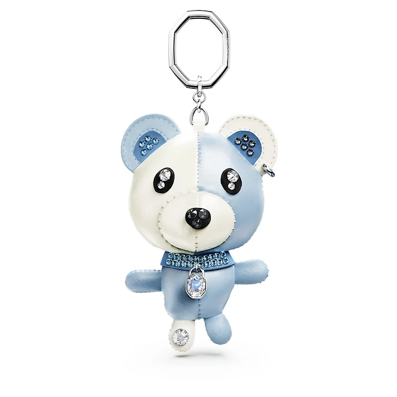Teddy bag charm, Bear, Blue, Rhodium plated by SWAROVSKI
