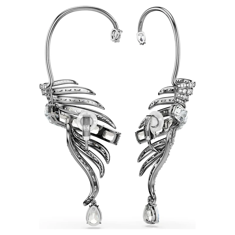 The Vienna Collection ear cuffs, Feather, Large, White, Ruthenium plated by SWAROVSKI