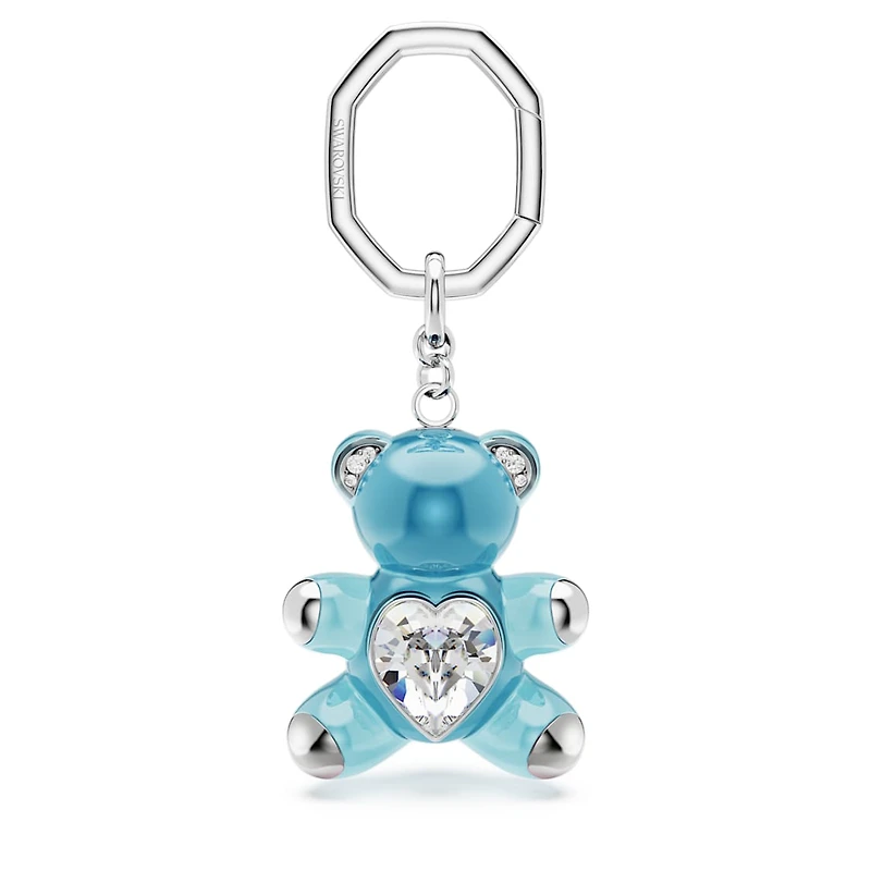 Teddy key ring, Bear, Blue, Rhodium plated by SWAROVSKI