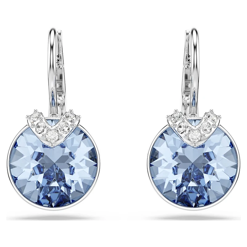 Bella V drop earrings, Round cut, Blue, Rhodium plated by SWAROVSKI