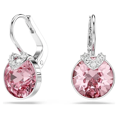 Bella V drop earrings, Round cut, Pink, Rhodium plated by SWAROVSKI