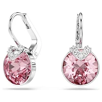 Bella V drop earrings, Round cut, Pink, Rhodium plated by SWAROVSKI