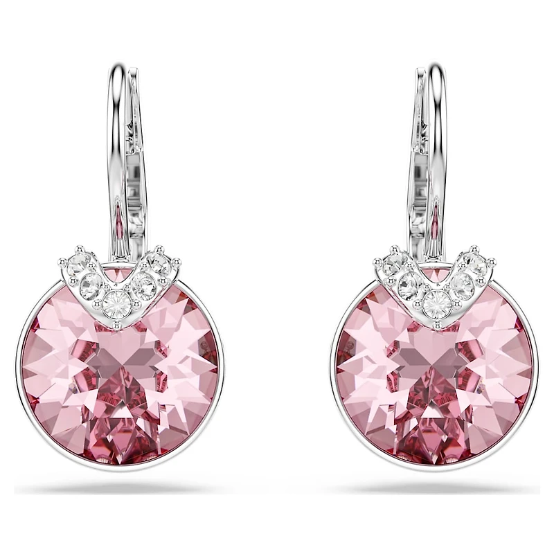 Bella V drop earrings, Round cut, Pink, Rhodium plated by SWAROVSKI