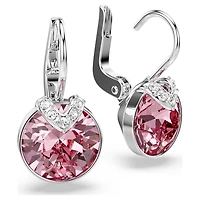 Bella V drop earrings, Round cut, Pink, Rhodium plated by SWAROVSKI