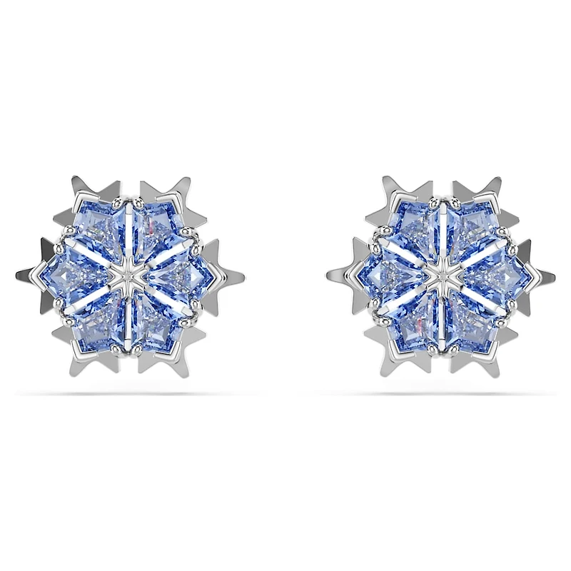 Magic stud earrings, Snowflake, Blue, Rhodium plated by SWAROVSKI