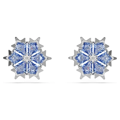 Magic stud earrings, Snowflake, Blue, Rhodium plated by SWAROVSKI