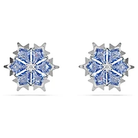 Magic stud earrings, Snowflake, Blue, Rhodium plated by SWAROVSKI