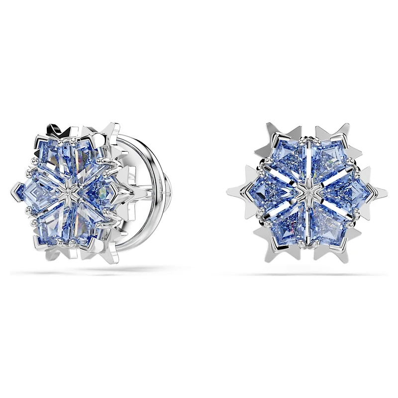 Magic stud earrings, Snowflake, Blue, Rhodium plated by SWAROVSKI