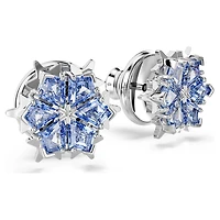Magic stud earrings, Snowflake, Blue, Rhodium plated by SWAROVSKI