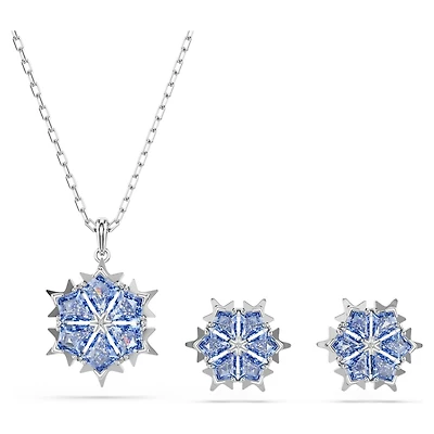Magic set, Snowflake, Blue, Rhodium plated by SWAROVSKI