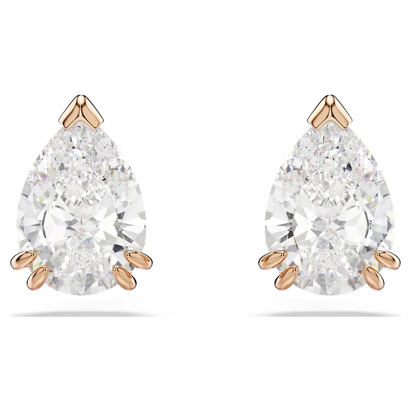 Stilla stud earrings, Pear cut, White, Rose gold-tone plated by SWAROVSKI