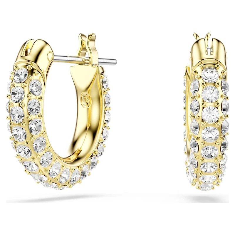 Dextera hoop earrings, Pavé, Mini, White, Gold-tone plated by SWAROVSKI