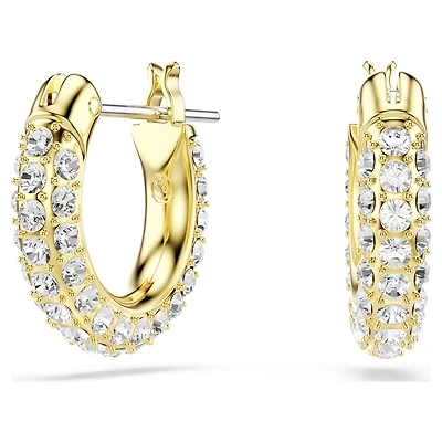 Dextera hoop earrings, Pavé, Mini, White, Gold-tone plated by SWAROVSKI