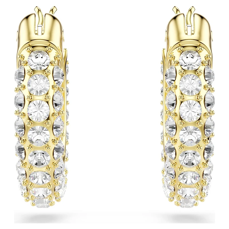Dextera hoop earrings, Pavé, Mini, White, Gold-tone plated by SWAROVSKI