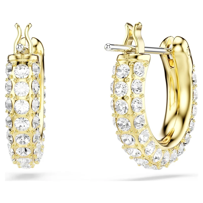 Dextera hoop earrings, Pavé, Mini, White, Gold-tone plated by SWAROVSKI