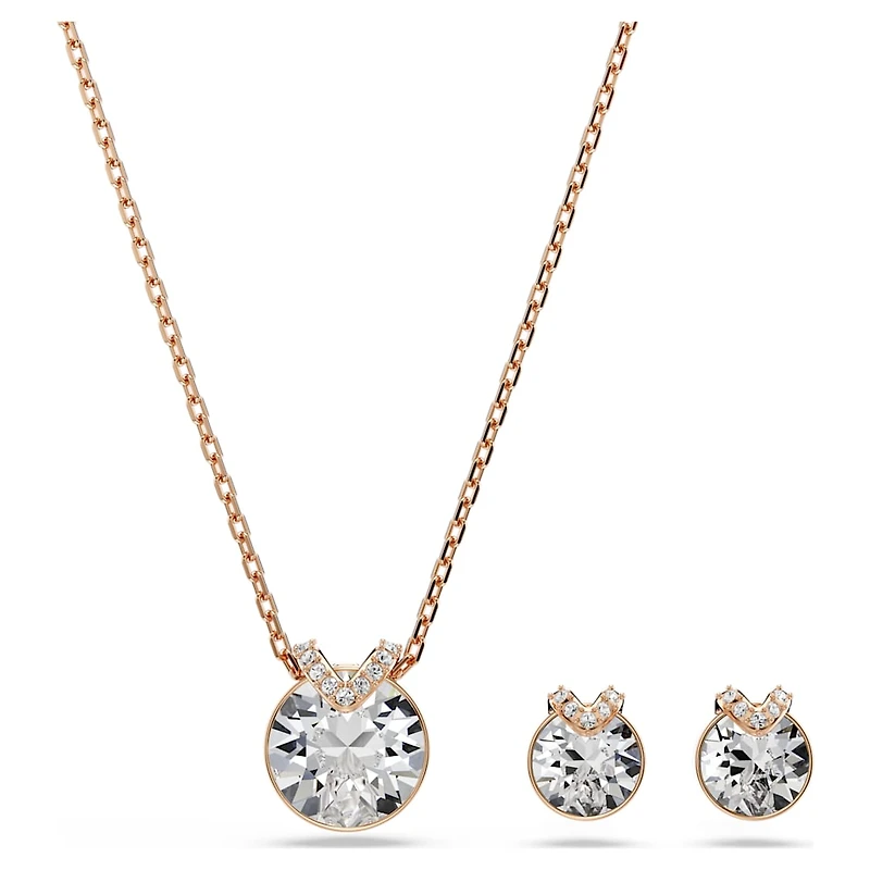 Bella V set, Round cut, White, Rose gold-tone plated by SWAROVSKI