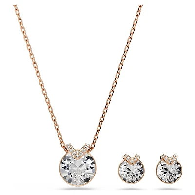 Bella V set, Round cut, White, Rose gold-tone plated by SWAROVSKI