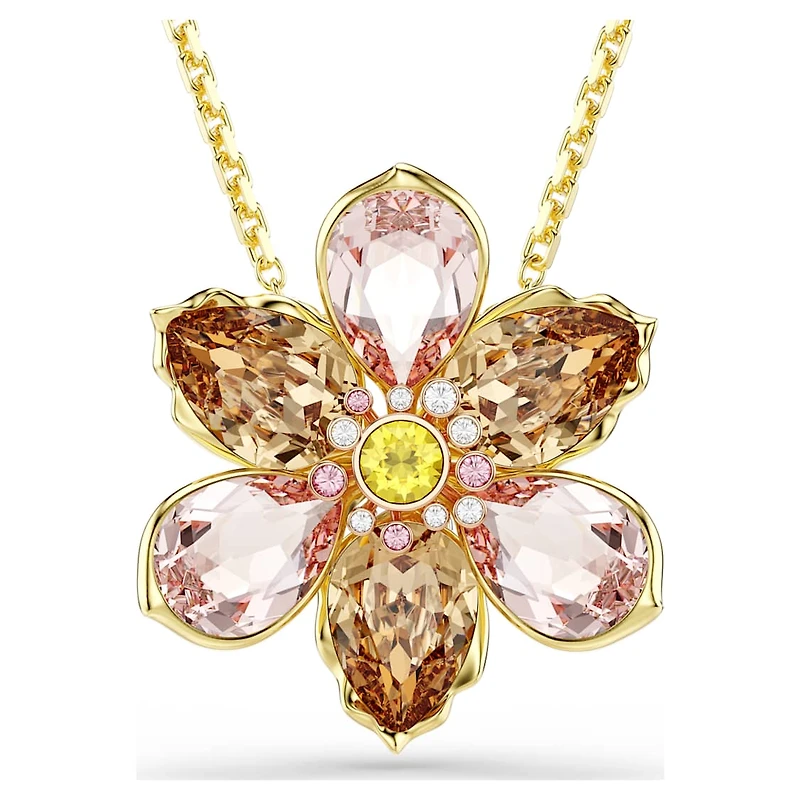 Idyllia pendant and brooch, Mixed cuts, Flower, Multicolored, Gold-tone plated by SWAROVSKI