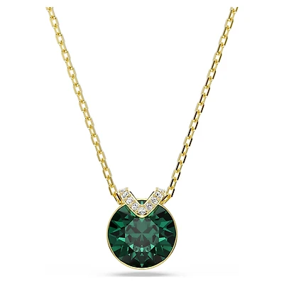 Bella V pendant, Round cut, Green, Gold-tone plated by SWAROVSKI