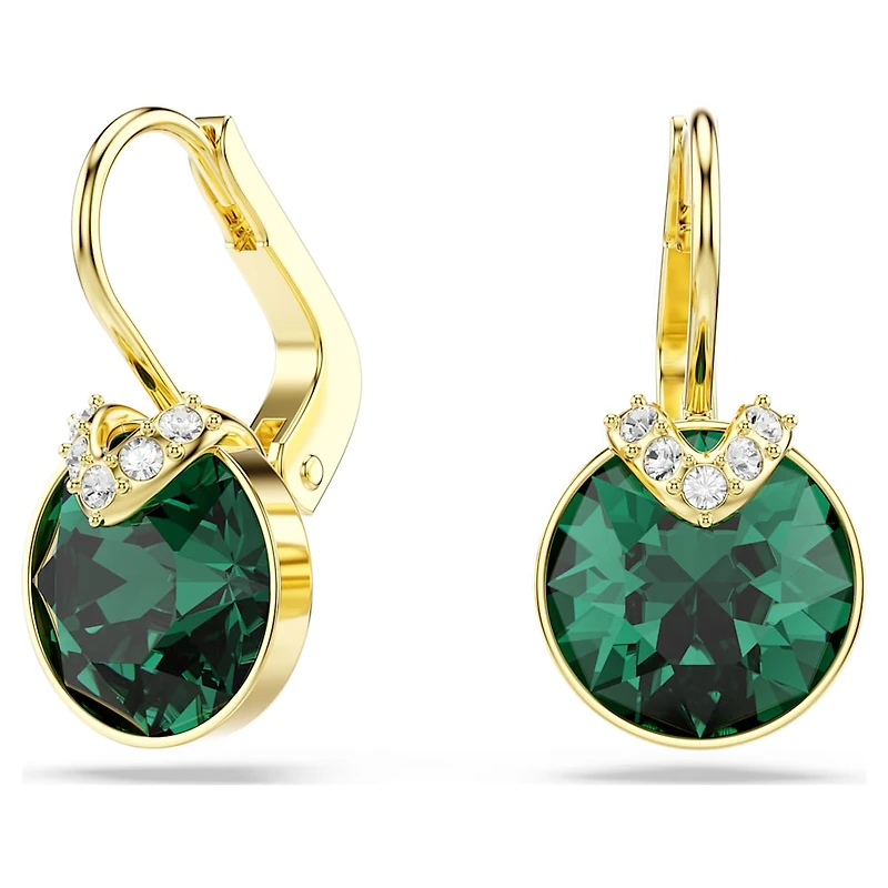 Bella V drop earrings, Round cut, Green, Gold-tone plated by SWAROVSKI
