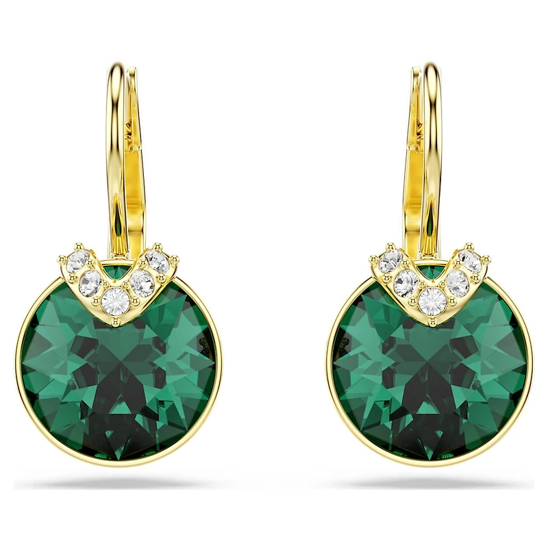 Bella V drop earrings, Round cut, Green, Gold-tone plated by SWAROVSKI