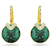 Bella V drop earrings, Round cut, Green, Gold-tone plated by SWAROVSKI