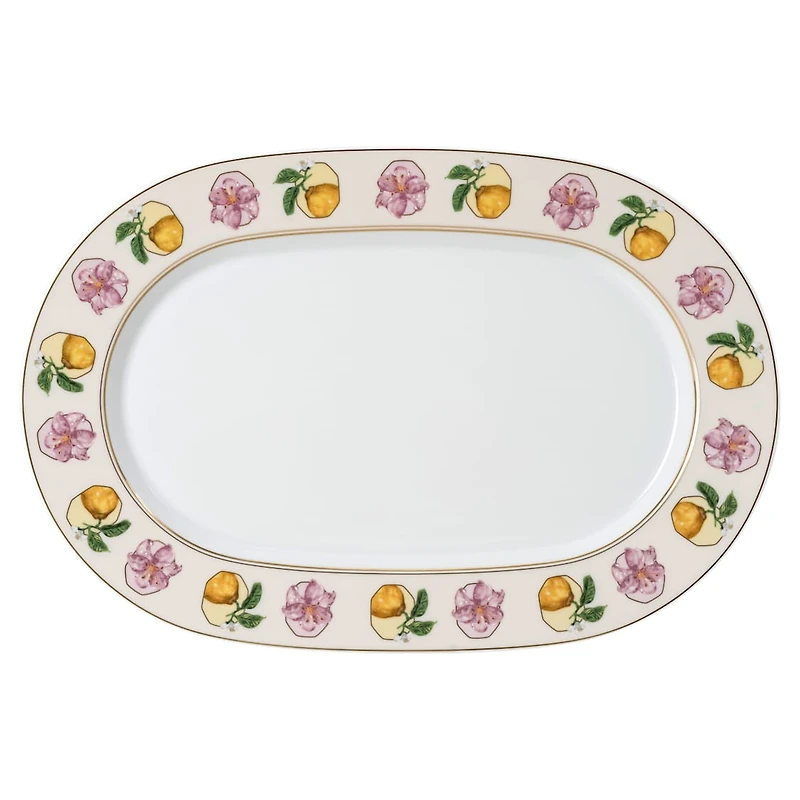 Idyllia platter, Porcelain, Crystal print motif, lily citron, Small, Multicoloured by SWAROVSKI
