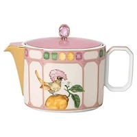Idyllia teapot, Porcelain, Crystal print motif, flycatcher, Small, Multicoloured by SWAROVSKI