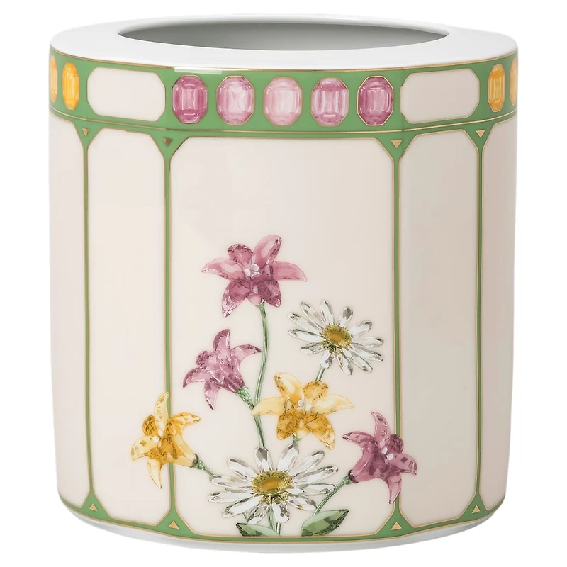 Idyllia vase, Porcelain, Crystal print motif, flycatcher, Medium, Multicoloured by SWAROVSKI