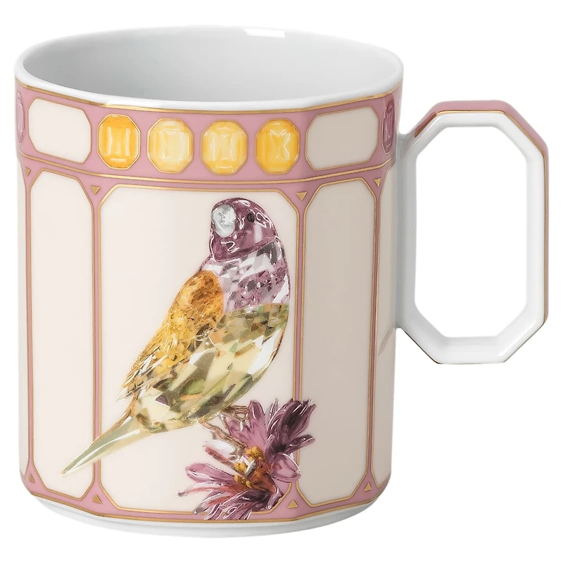 Idyllia mug, Porcelain, Crystal print motif, finch, Pink by SWAROVSKI