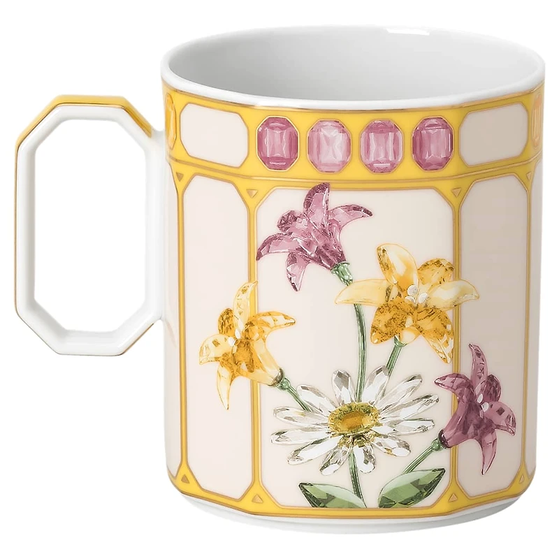 Idyllia mug, Porcelain, Crystal print motif, Finch, Yellow by SWAROVSKI