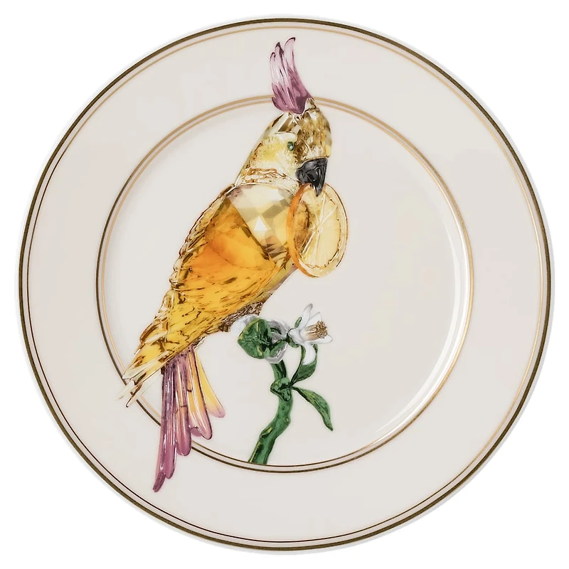 Idyllia bread plate, Porcelain, Crystal print motif, Cockatoo, Multicolored by SWAROVSKI