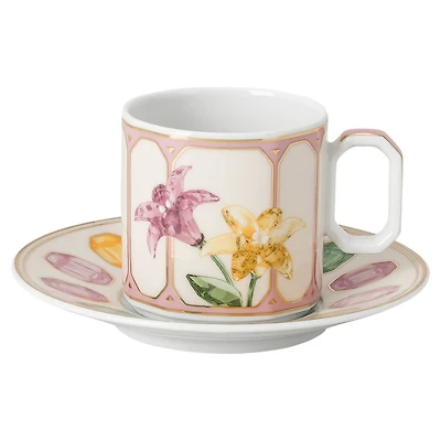 Idyllia espresso cup with saucer, Porcelain, Crystal print motif, citron, Multicoloured by SWAROVSKI