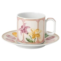 Idyllia espresso cup with saucer, Porcelain, Crystal print motif, citron, Multicoloured by SWAROVSKI