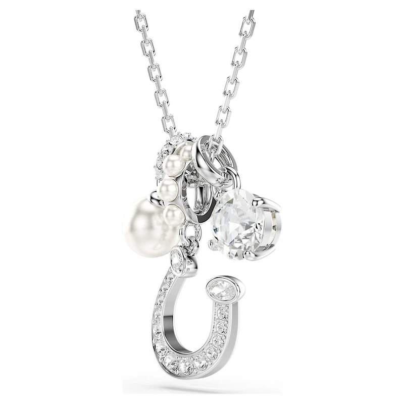 Symbolica pendant, Crystal pearl, Round cut, Pavé, Horse shoe, White