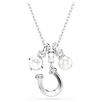 Symbolica pendant, Crystal pearl, Round cut, Pavé, Horse shoe, White
