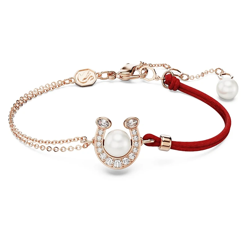 Symbolica bracelet, Crystal pearl, Pavé, Horse shoe, White, Rose gold-tone plated by SWAROVSKI
