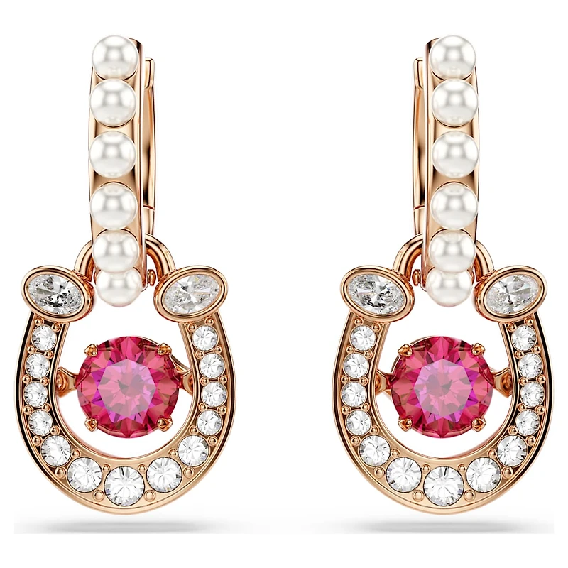 Symbolica drop earrings, Crystal pearl, Round cut, Pavé, Horseshoe, Red, Rose gold-tone plated by SWAROVSKI