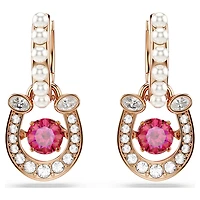Symbolica drop earrings, Crystal pearl, Round cut, Pavé, Horseshoe, Red, Rose gold-tone plated by SWAROVSKI