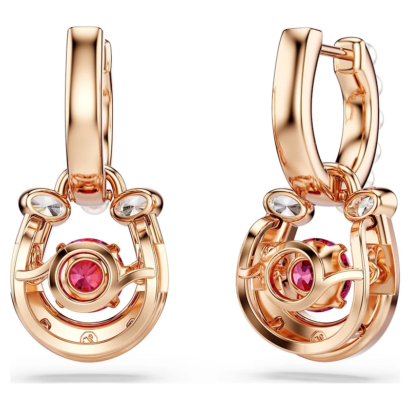 Symbolica drop earrings, Crystal pearl, Round cut, Pavé, Horseshoe, Red, Rose gold-tone plated by SWAROVSKI