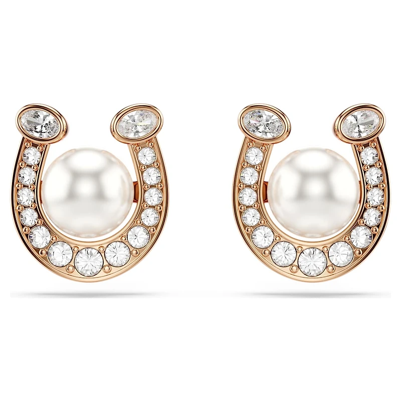 Symbolica stud earrings, Crystal pearl, Pavé, Horseshoe, White, Rose gold-tone plated by SWAROVSKI