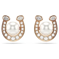 Symbolica stud earrings, Crystal pearl, Pavé, Horseshoe, White, Rose gold-tone plated by SWAROVSKI
