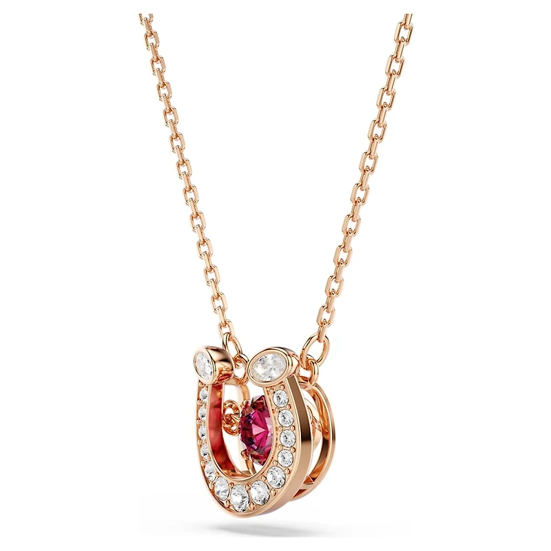 Symbolica pendant, Round cut, Pavé, Horseshoe, Red, Rose gold-tone plated by SWAROVSKI