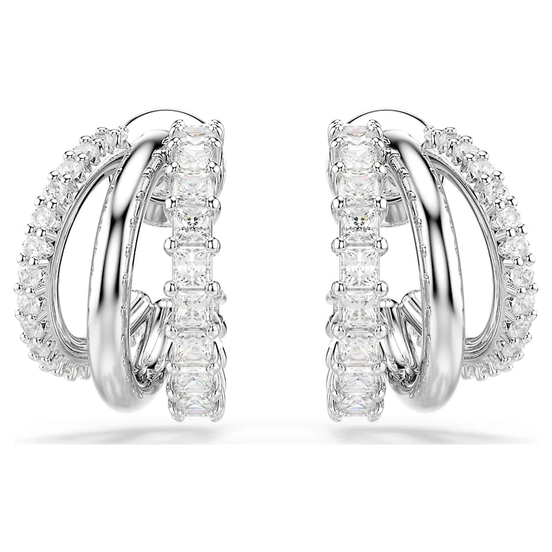 Hyperbola hoop earrings, Round cut, Mini, White, Rhodium plated by SWAROVSKI