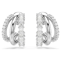 Hyperbola hoop earrings, Round cut, Mini, White, Rhodium plated by SWAROVSKI